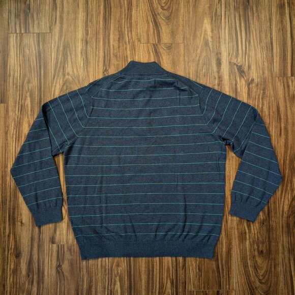 Vineyard Vines Blue Green Striped 1/4 Zip Cotton Whale Logo Sweater Men's Sz XL - Picture 3 of 11